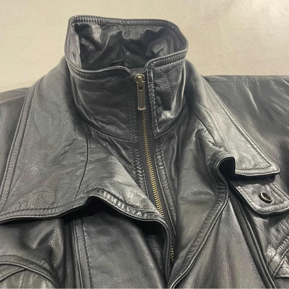 Wilsons Leather Motorcycle Jacket Vintage Black Leather Biker Bomber Jacket XL - Picture 5 of 15